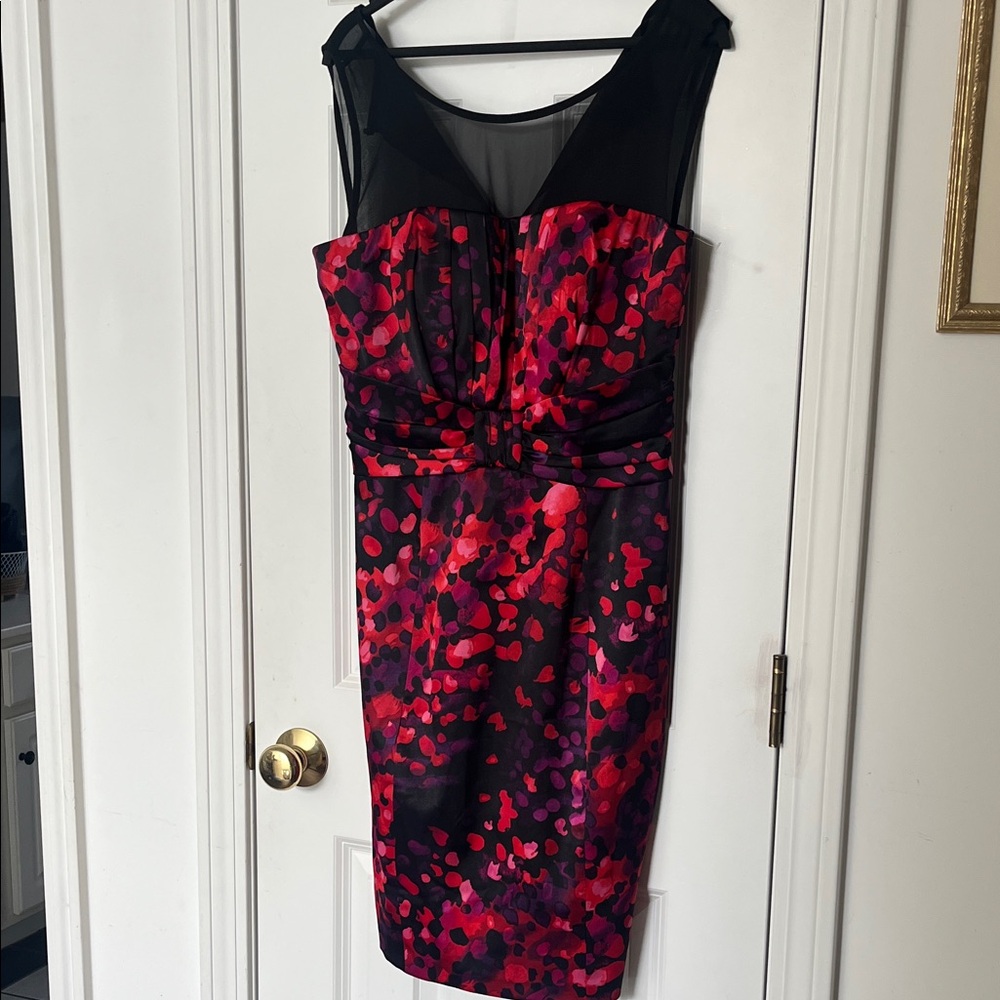 NWOT ! Jax Sleeveless Black and Red Floral Dress with Black Mesh
